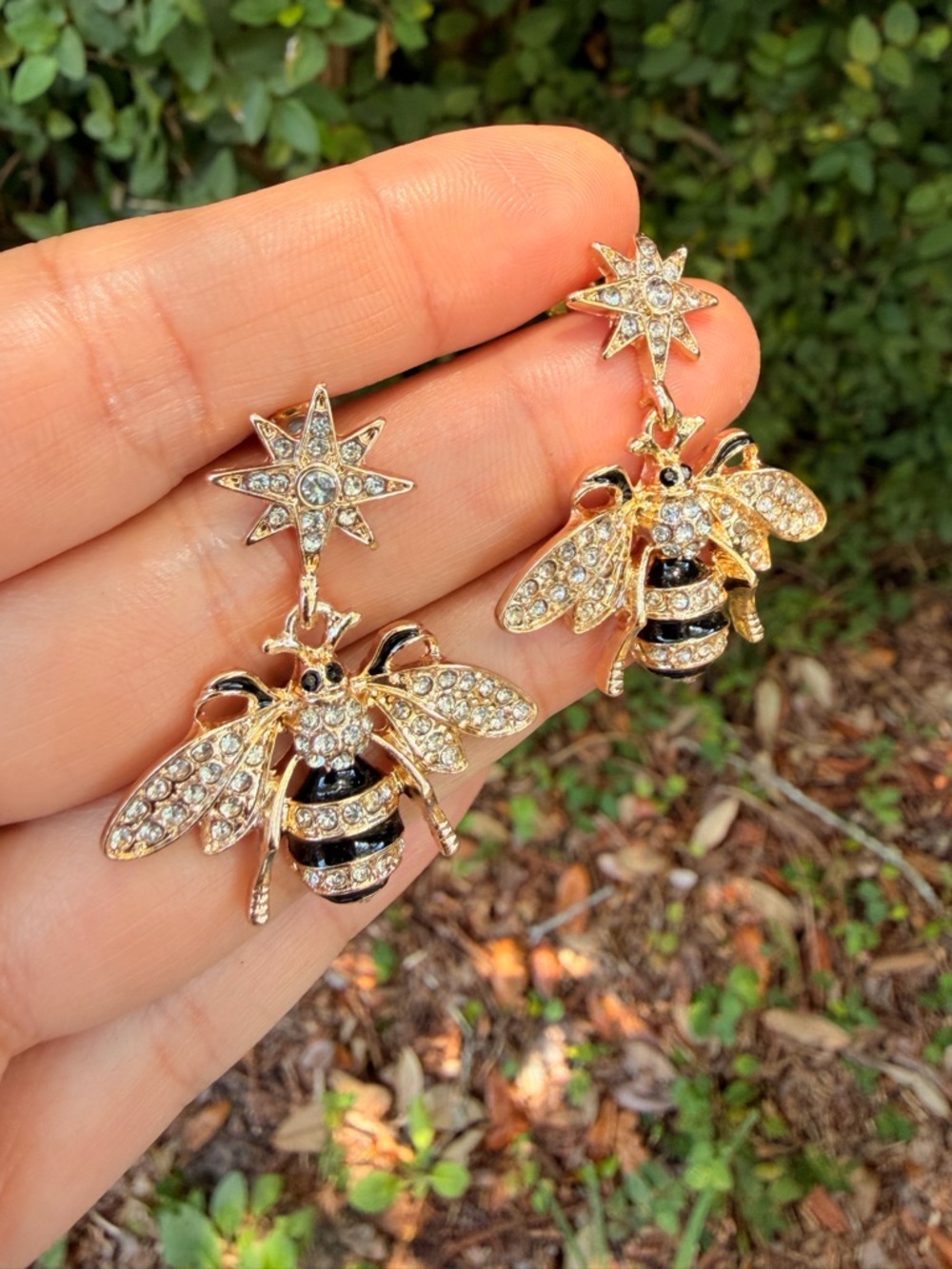 Bee Crystal Honey Earrings Shiny Earrings - Picture 5 of 7